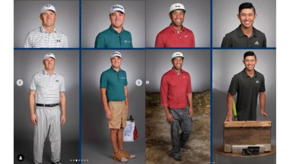 A panel of AI-generated images showing PGA golfers
