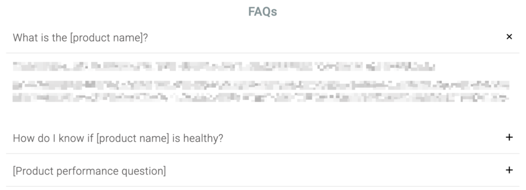 Example of an FAQ section added to a product listing page.
